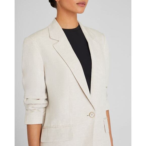CLUB MONACO Flaxseed Relaxed Single Breasted Linen-Blend Blazer Coat Size Large - Picture 3 of 10